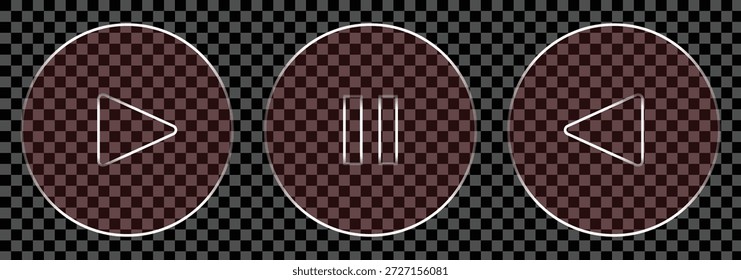 Juega al Vector Video de icono de vidrio de Botón. Botones de vidrio. Los marcos de Vector de vidrio líquido establecen la colección en estilo de morfismo de vidrio. eps 10