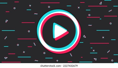 Play button. Glitch background with play button. Vector illustration