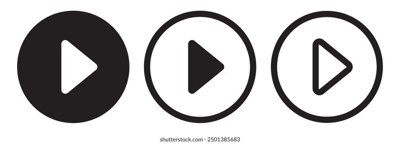 Play button glyph icon. Play button. Play icon set isolated on white background.