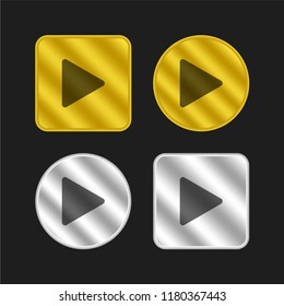 Play button gold and silver metallic coin logo icon design