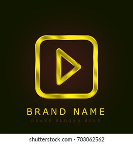 Play button golden metallic logo