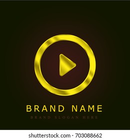 Play button golden metallic logo