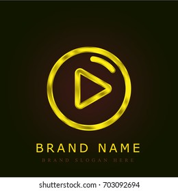 Play button golden metallic logo