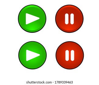 The play button is green and the stop button is red, both of them are isolated on the black line. Vector illustration.