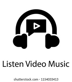 
Play button and headphones together showing concept of listening to music 
