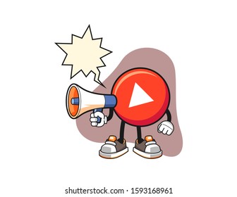 Play button hold megaphone with speech bubble cartoon. Mascot Character vector.