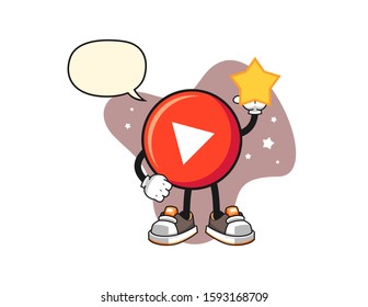 Play button hold a star with speech bubble cartoon. Mascot Character vector.