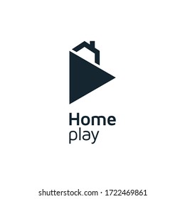 Play button with house logo design vector template