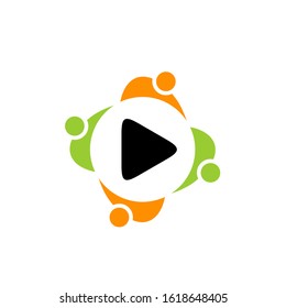 play button human logo design vector template sign