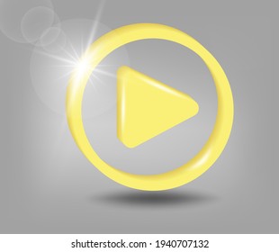 Play button icon.  3d vector illustration in yellow - gray colors.