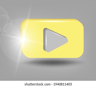 Play button icon.  3d vector illustration in yellow - gray colors.
