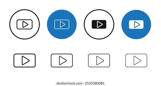 Play button icon Black line art vector logo set