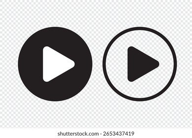 Play button icon. Black Play button icon on transparent background. Play button Icons Vector Design Illustration. Video player icon. 