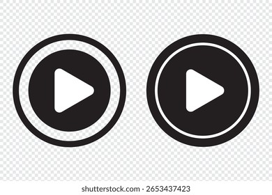 Play button icon. Black Play button icon on transparent background. Play button Icons Vector Design Illustration. Video player icon. 
