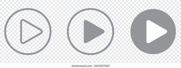 Play button icon. Black Play button icon on transparent background. Play button Icons Vector Design Illustration. Video player icon. 