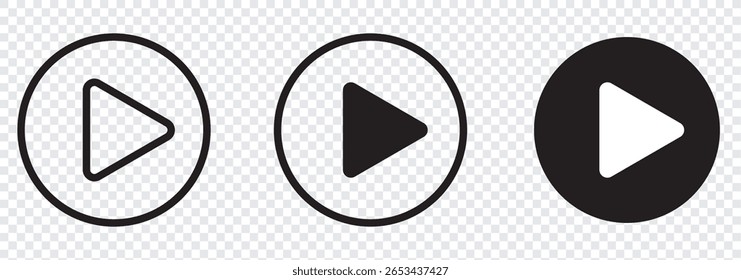 Play button icon. Black Play button icon on transparent background. Play button Icons Vector Design Illustration. Video player icon. 