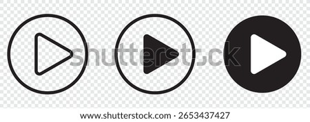 Play button icon. Black Play button icon on transparent background. Play button Icons Vector Design Illustration. Video player icon. 