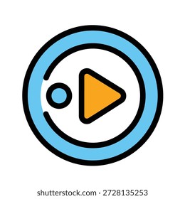 Play-Button-Symbol mit blauem Kreis und gelbem Dreieck auf weißem Hintergrund für Medien und Unterhaltung