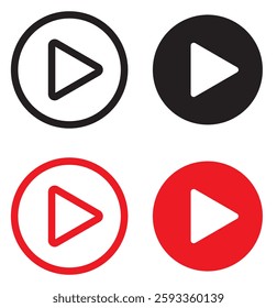 Play Button Icon Circle . Start Buttons Illustration .Video Audio Player Navigate Symbol .Arrow Logo | Game Begin Sign | Isolated | Variations
