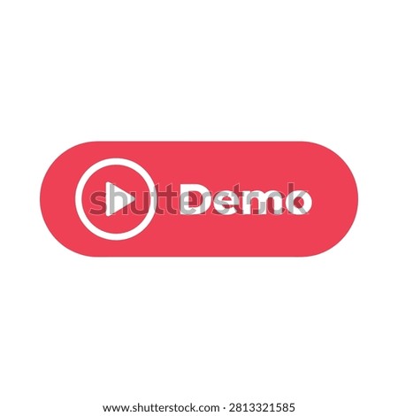 Play Button Icon With Demo Text Flat Red Design