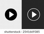 Play button. Icon for design. Blank, white and black backgrounds