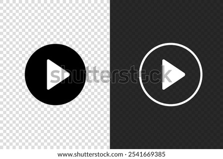Play button. Icon for design. Blank, white and black backgrounds