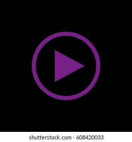 play button icon. Fiolet icon on black background