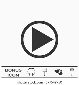Play button icon flat. Black pictogram on white background. Vector illustration symbol and bonus button