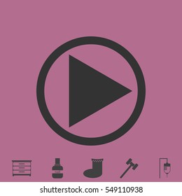 Play button icon flat. Simple vector grey pictogram and bonus symbol