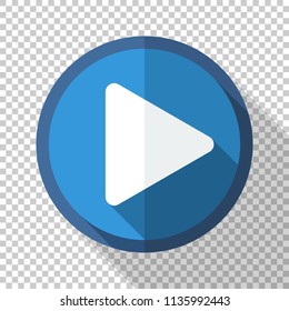 Play button or icon in flat style with long shadow on transparent background