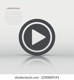 Icono del botón Reproducir en estilo plano. Pictograma de ilustración de inicio. Haga clic en firmar concepto de negocio.