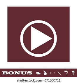 Play button icon flat. White pictogram on brown background. Vector illustration symbol and bonus icons
