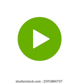 Play button icon. Green play symbol on white background. Vector illustration