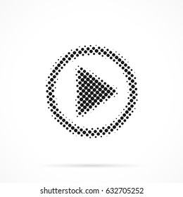 Play button icon in halftone. Dotted illustration isolated on a white background.
Vector illustration.