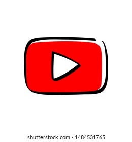 Play button icon hand drawn cartoon style