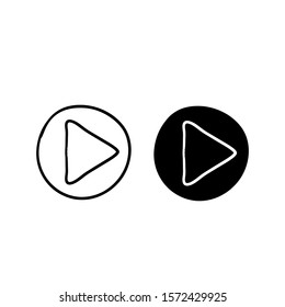 Play button icon with hand drawn doodle style isolated on white background