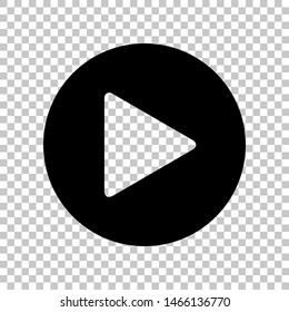 Play button icon with hand sign. Black icon on transparent background. Illustration.