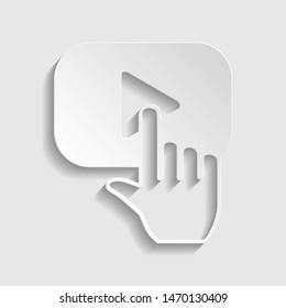 Play button icon with hand sign. Paper style icon. Illustration.