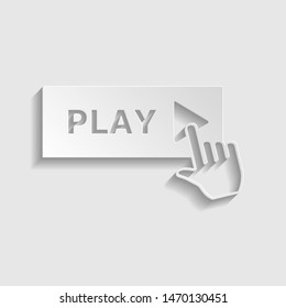 Play button icon with hand sign. Paper style icon. Illustration.