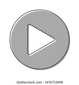 Play button icon with hand sign. Black line icon with gray shifted flat filled icon on white background. Illustration.