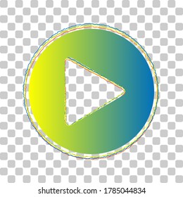 Play button icon with hand sign. Blue to green gradient Icon with Four Roughen Contours on stylish transparent Background. Illustration.