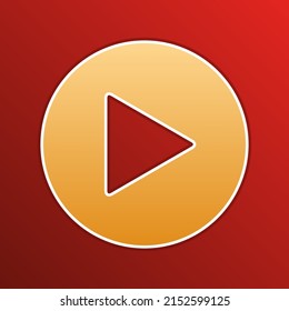 Play button icon with hand sign. Golden gradient Icon with contours on redish Background. Illustration.