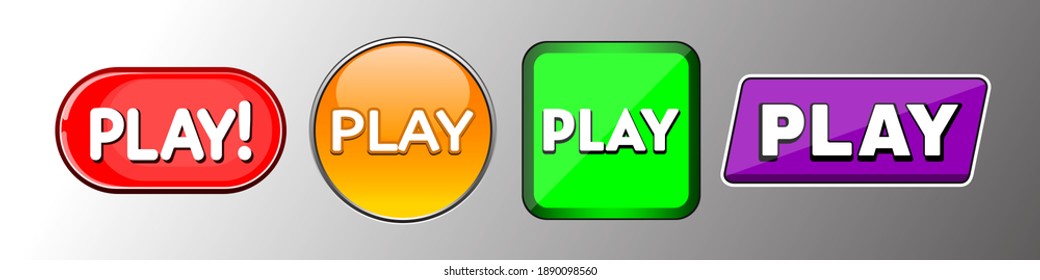 Play Button Icon. Isolated icons on gray background, set, vector illustration