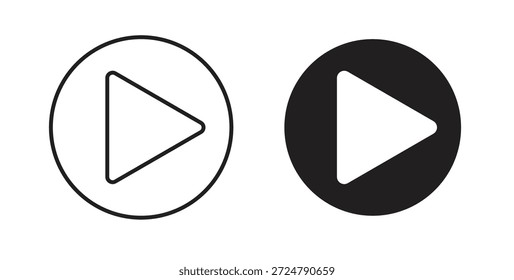 Play button icon in line design and solid black and white colors for designs