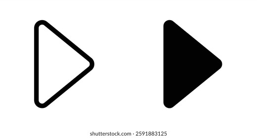 Play button icon. Play button in line and flat design. Video audio player in rounded corners. Vector illustration. Start symbol. Vector illustration. Editable stroke EPS 10