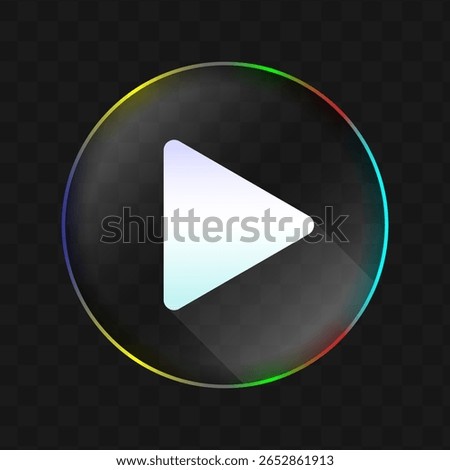 Play button icon in liquid glass style. Start playback transparent symbol
