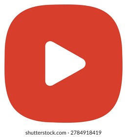 Play button icon, Media play symbol in rounded square, Video player sign vector, Red play button graphic