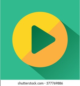 Play button icon. Modern colored icons in a flat design with long shadow.