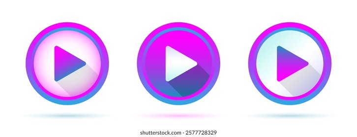Play button icon in neon color. Start playback symbol cyberpunk style