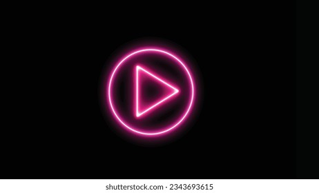 Play button icon. Neon shine play button with neon circle neon-glowing play button.